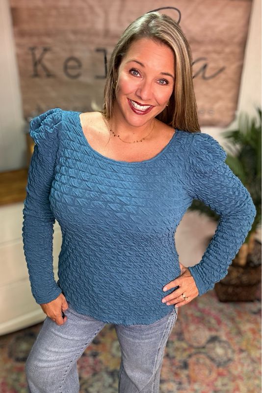 Teal Pillowed Puff Sleeve Top