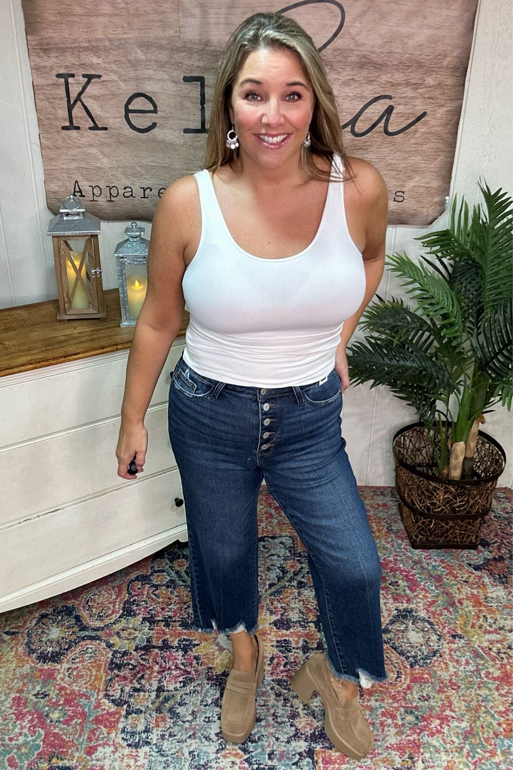 Judy Blue Button-Fly Crop Wide Leg Jean