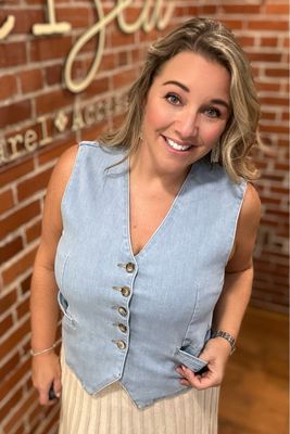 Light Denim Button Up Vest