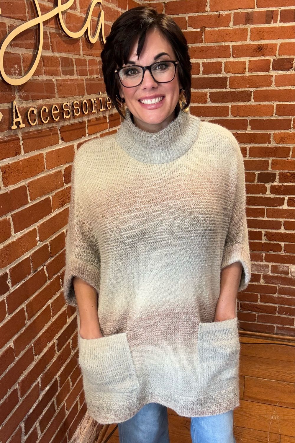 Ombre Boxy Poncho Sweater