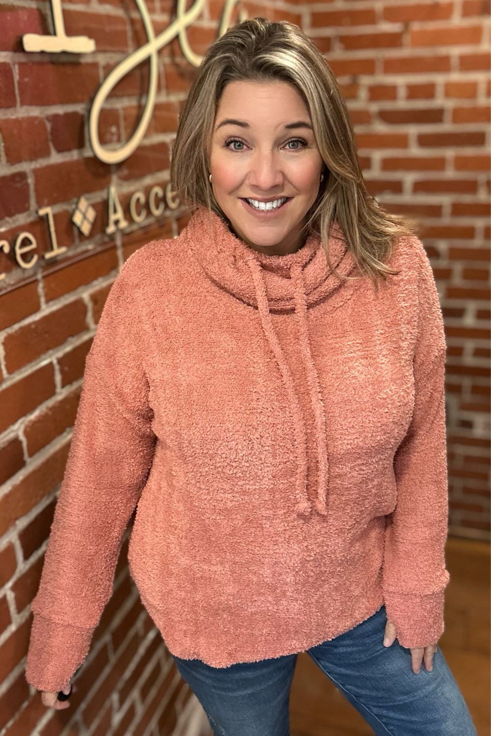 Mauve Stretch Fleece Cowl Neck
