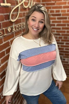 Ivory Denim Coral Stripe Tee