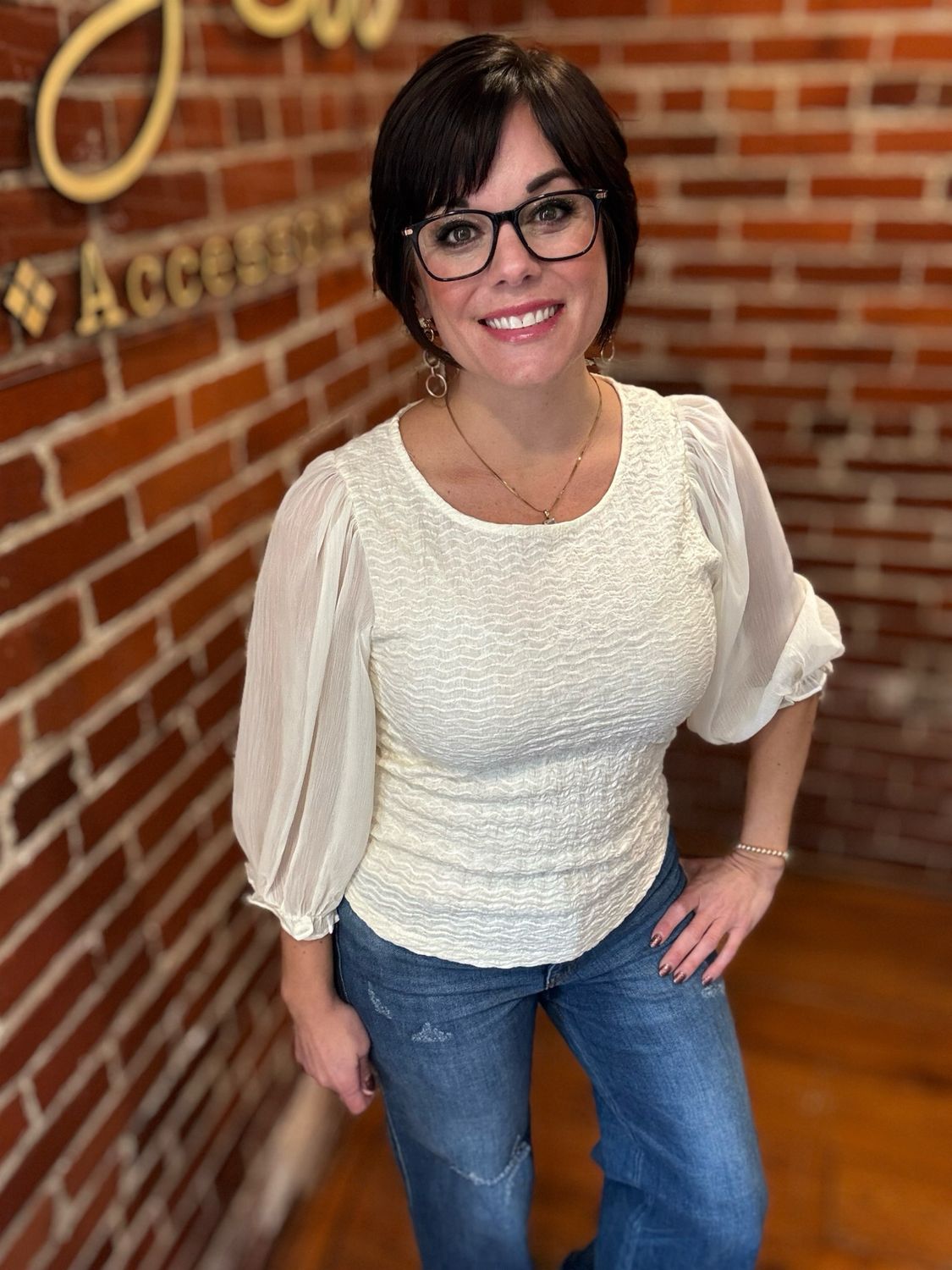 Cream Sheer Sleeve Top