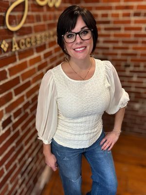 Cream Sheer Sleeve Top