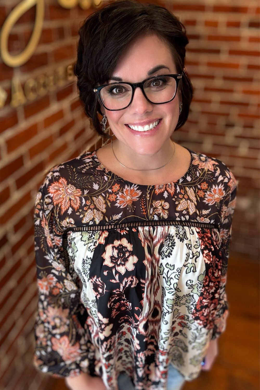 Black Mixed Floral Satin Blouse