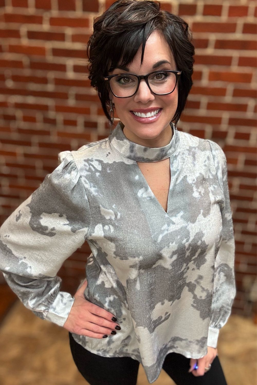 Charcoal &amp; Silver Satin Blouse