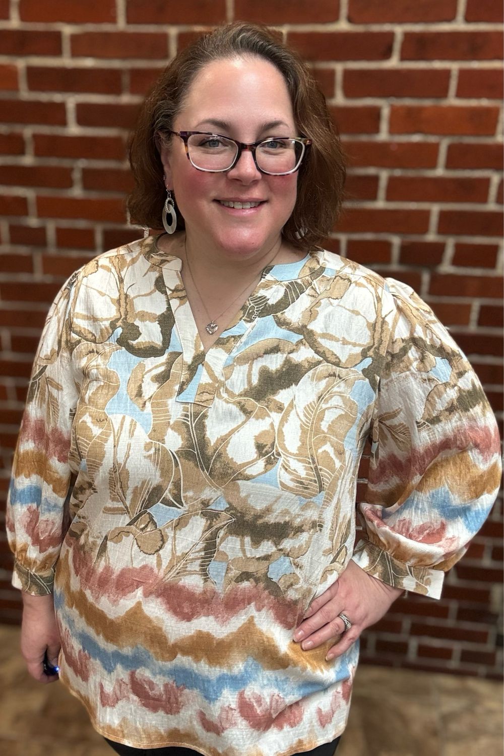 Mauve &amp; Blue Leaf Print Top