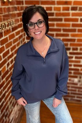 Navy Half Zip Scuba Pullover