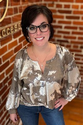 Taupe &amp; Metallic Satin Blouse