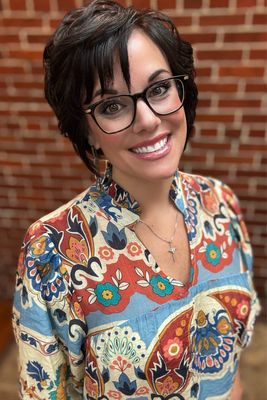 Blue Antique Floral Flutter Neck Blouse
