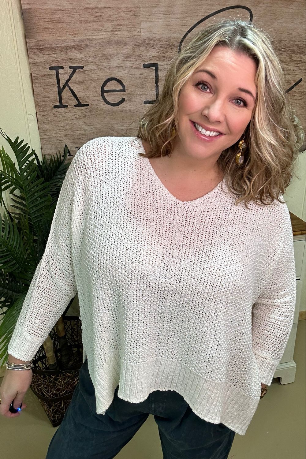 Ivory Loose Weave Dolman Sweater