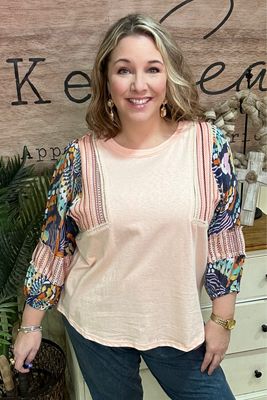 Peach Boho Art Sleeve Top