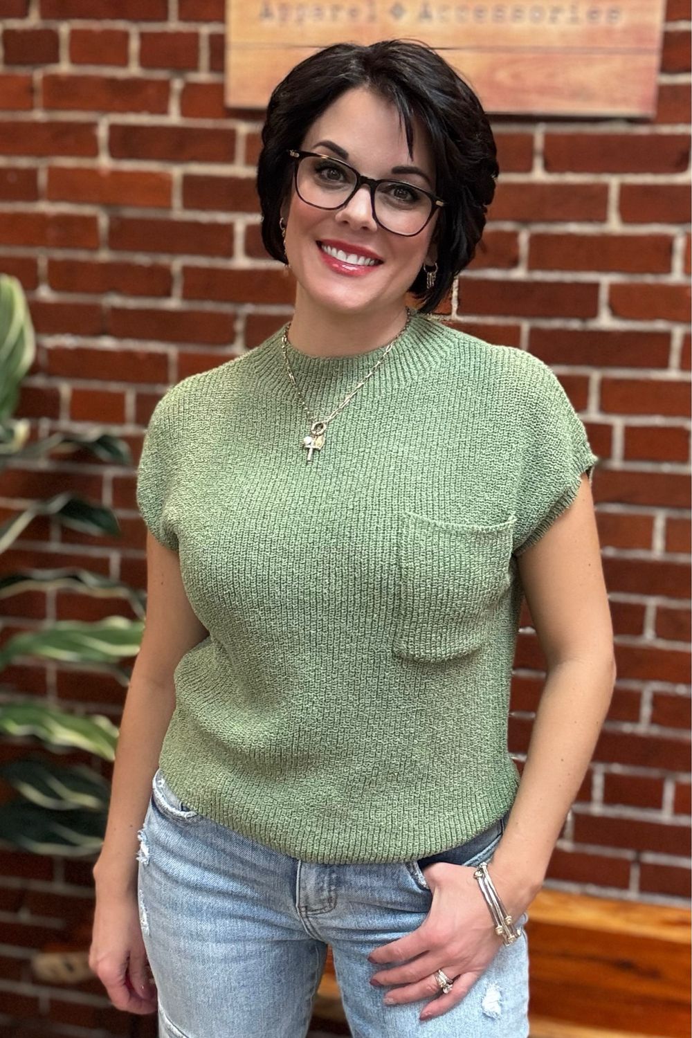Light Olive Short Sleeved Sweater