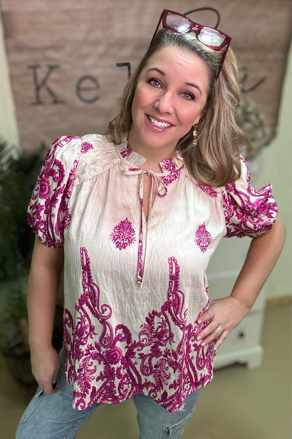 Fuchsia Paisley Detail Blouse