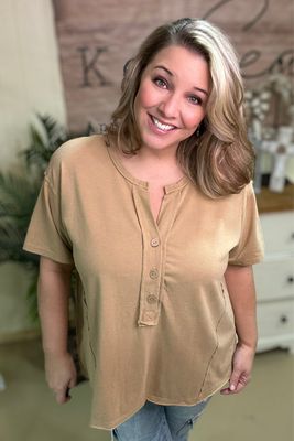 Mustard Mineral Wash Henley Tee