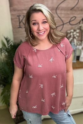 Rose Bow Embroidered Top