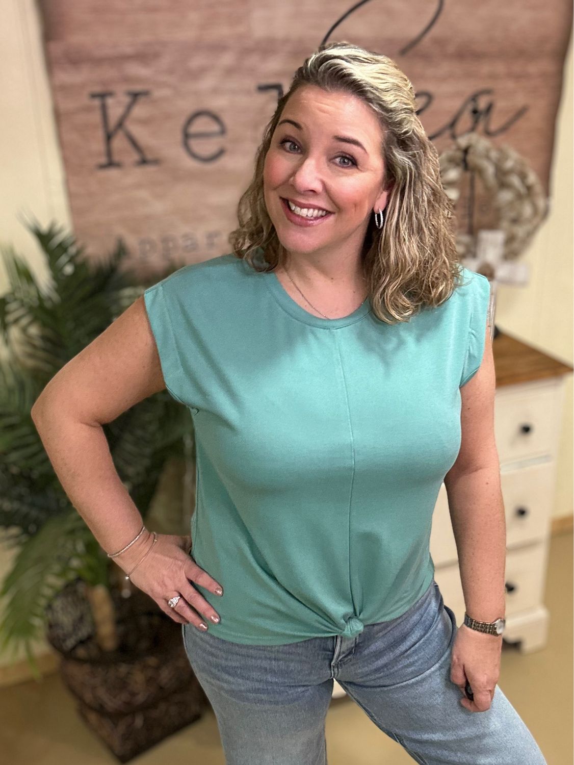 Jade Knotted Hem Silky Tee