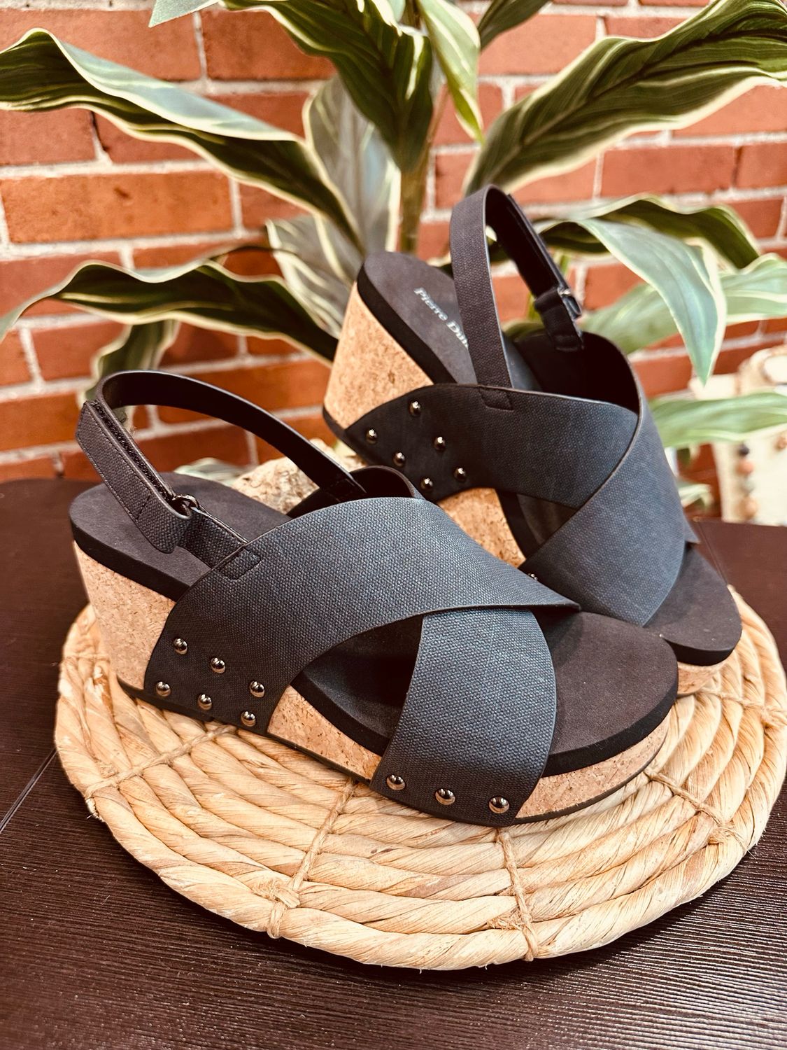 Vivian Black Strappy Wedge