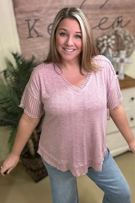 Blush Ladder Lace Detail Tee