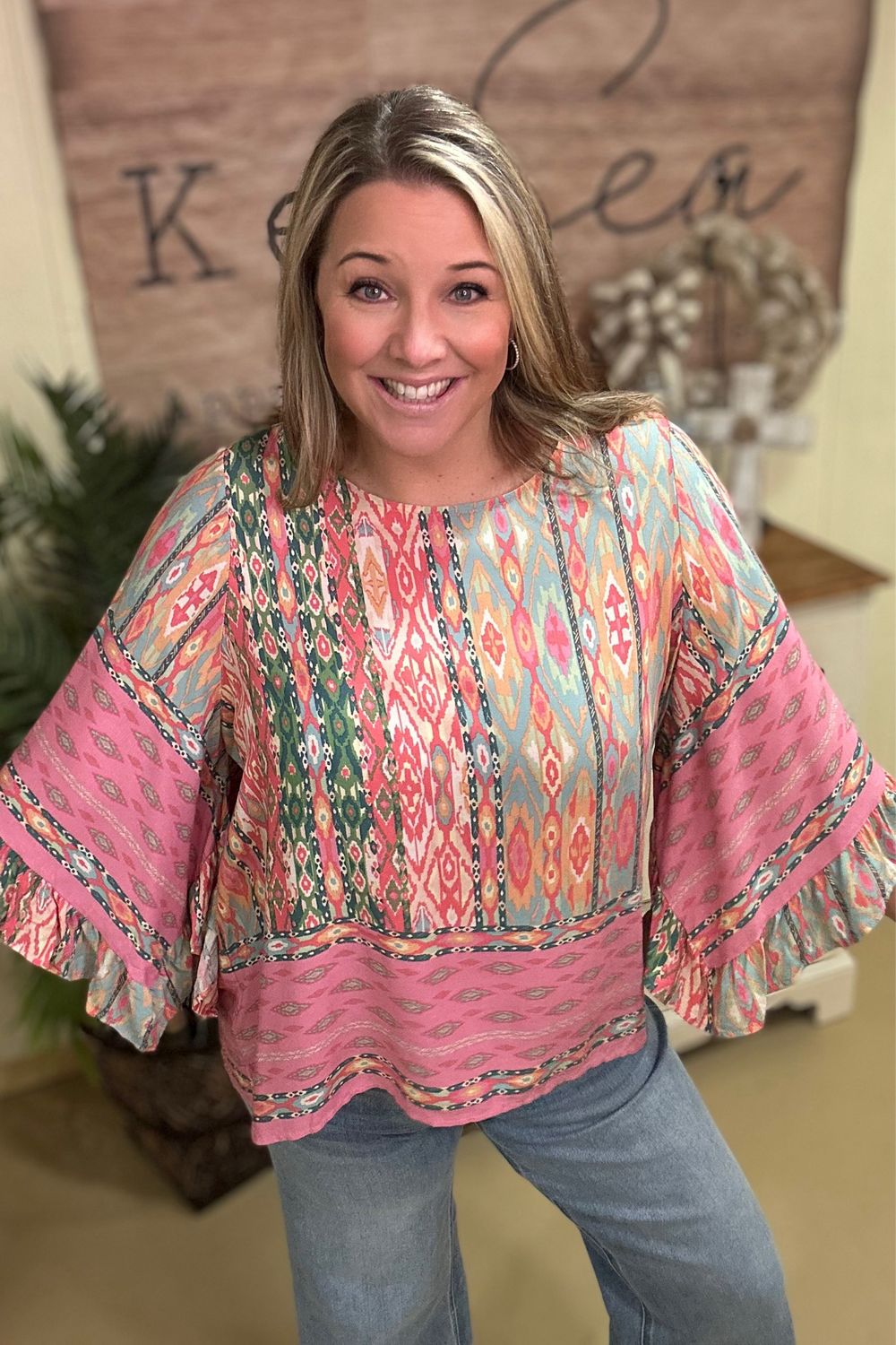 Calypso Pink Ruffled Blouse