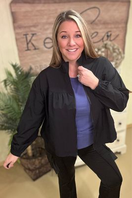 Black Smocked Windbreaker