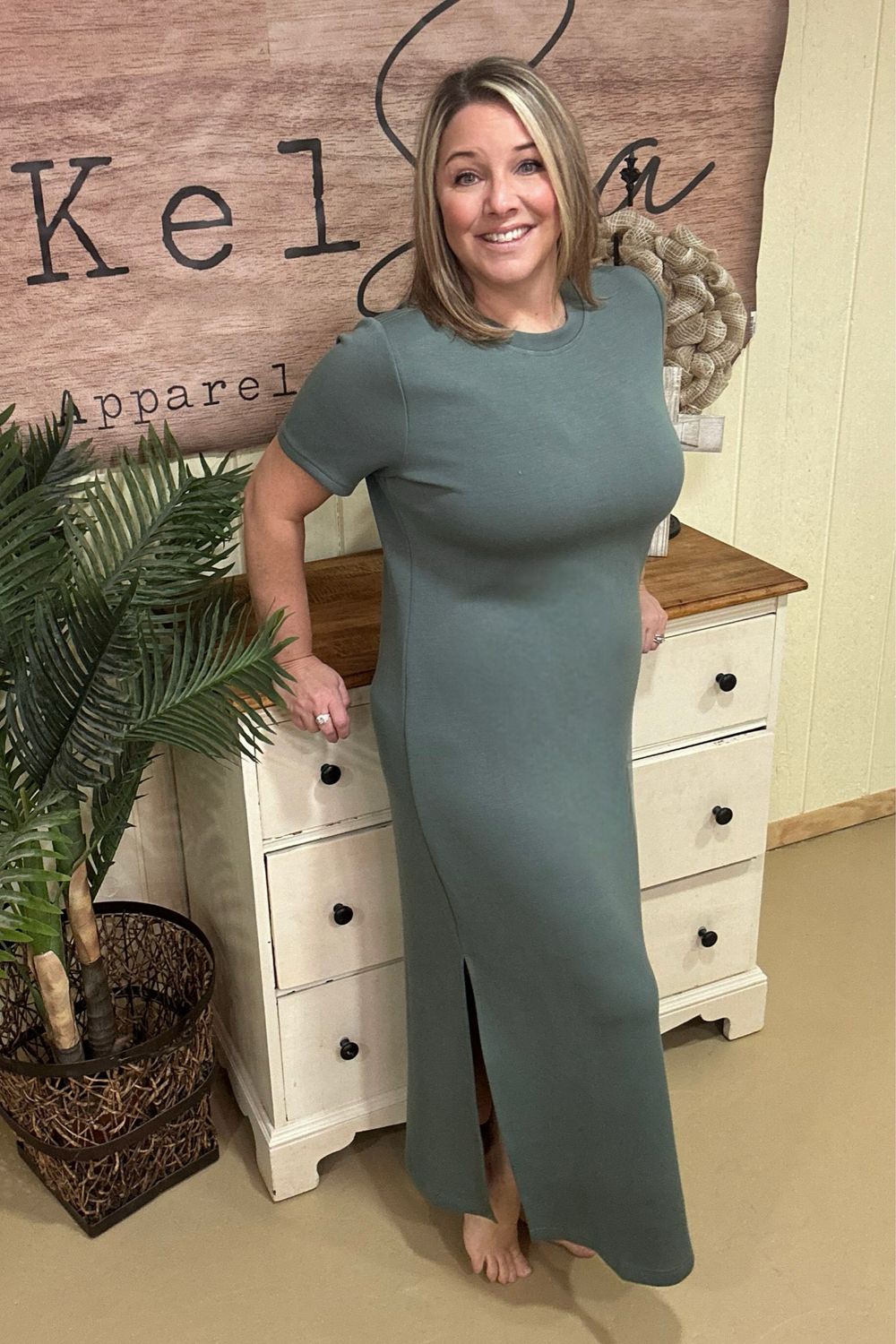 Rae Mode Sage Leaf Scuba Maxi Dress