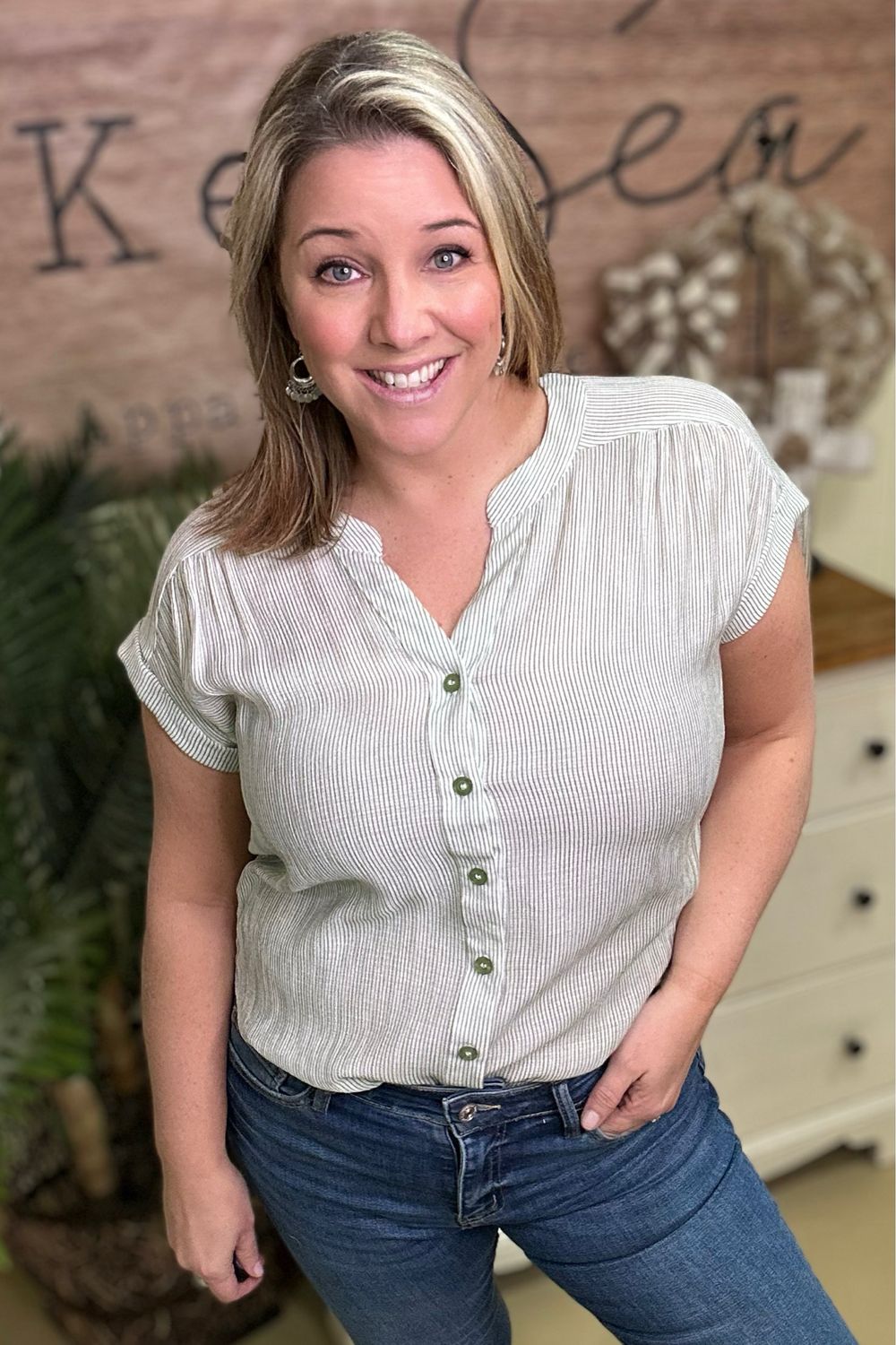 Light Olive Pinstripe Button Down