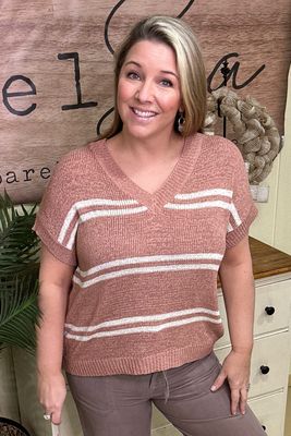 Mauve Striped Cap Sleeve Sweater