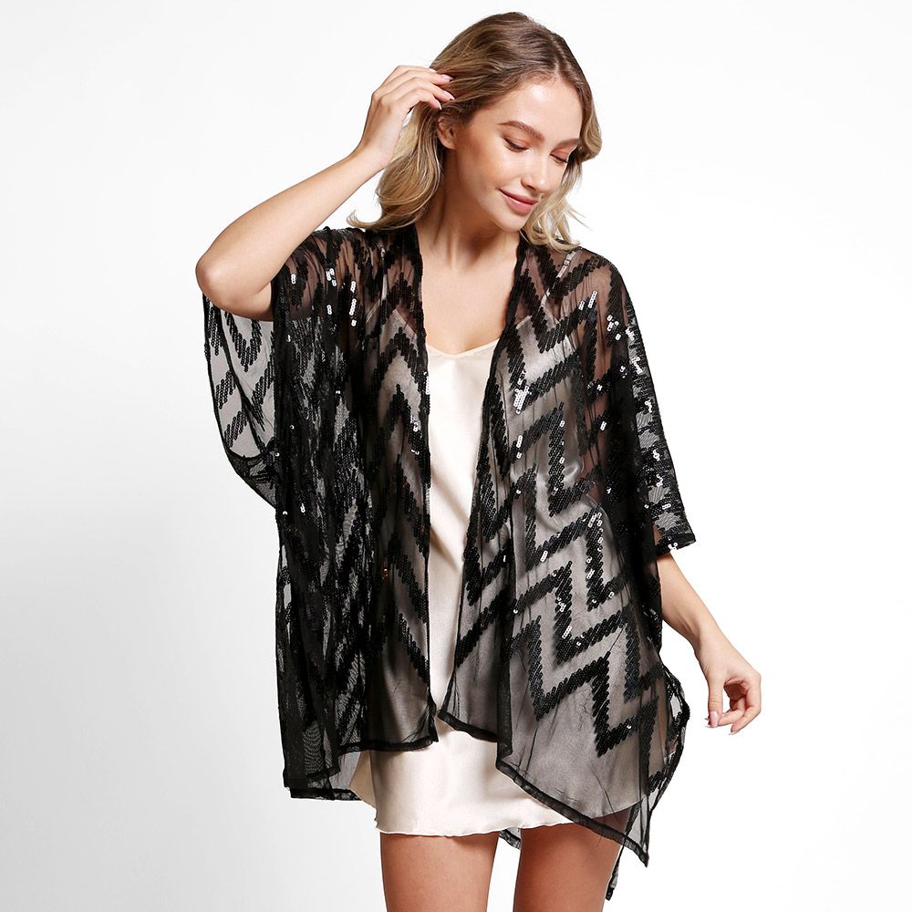 Zig Zag Sequin Kimono Cover Up