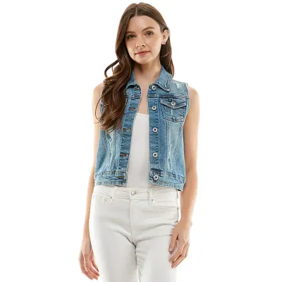 Light Wash Distressed Denim Vest