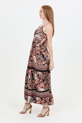 Black &amp; Coral Lace Detail Midi Dress