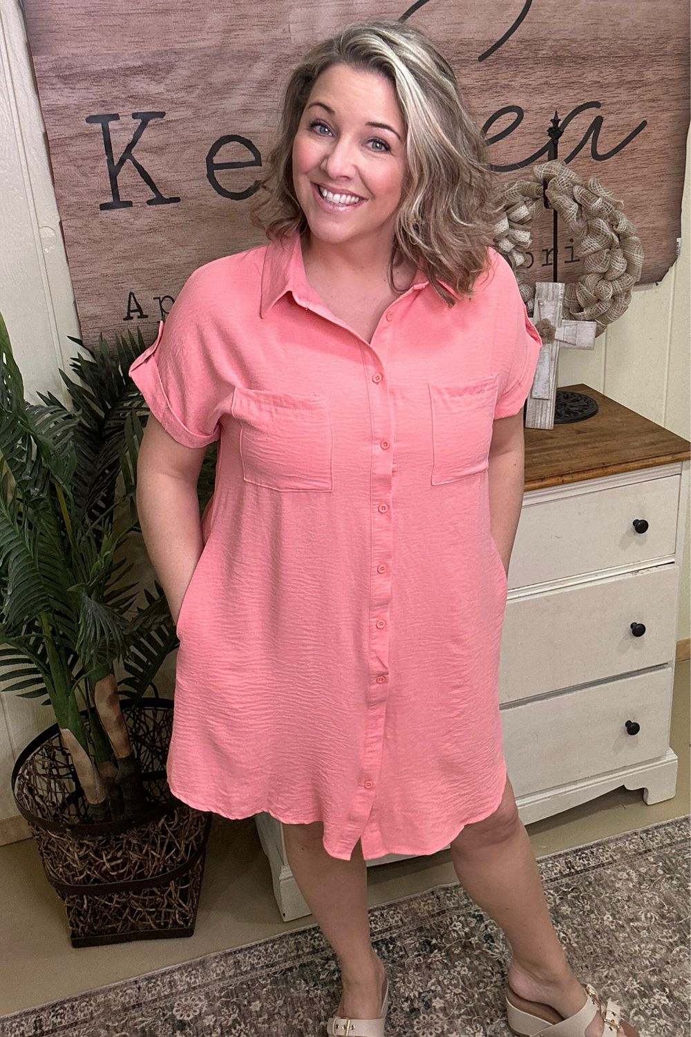 Dusky Peach Airflow Shirt Dress