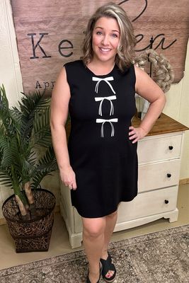 Black Sweater Knit Bow Detail Dress