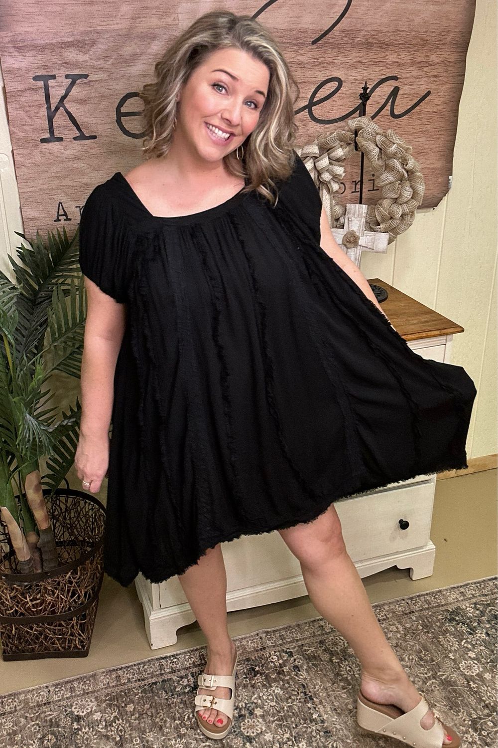 Black Flowy Lace Detail Cover-Up/Dress