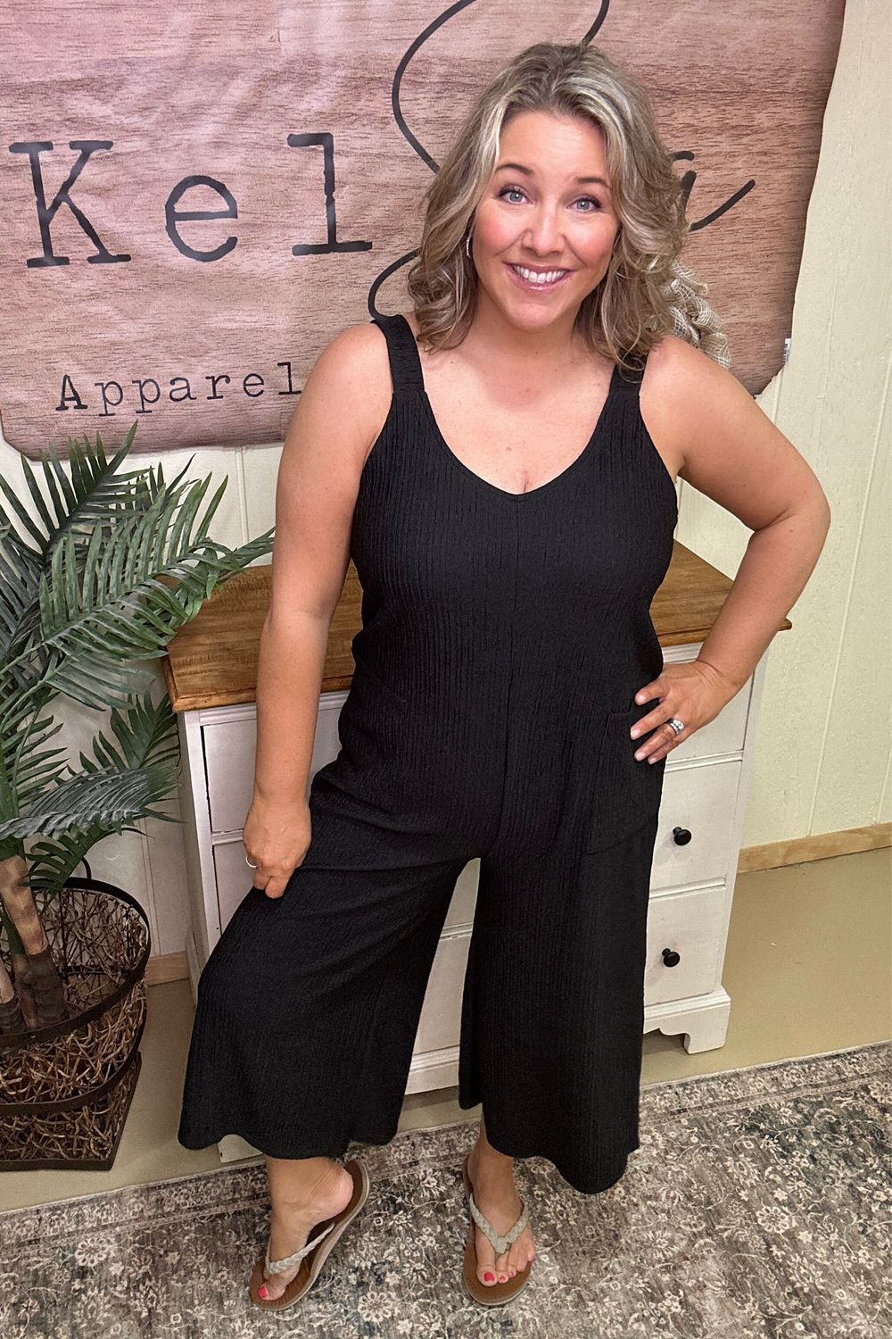 Black Wide Leg Crinkle Jumpsuit