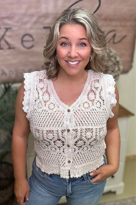 Ruffle Shoulder Crochet Vest