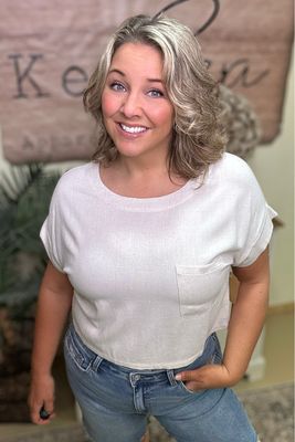 Pale Oatmeal Linen Blend Boxy Top