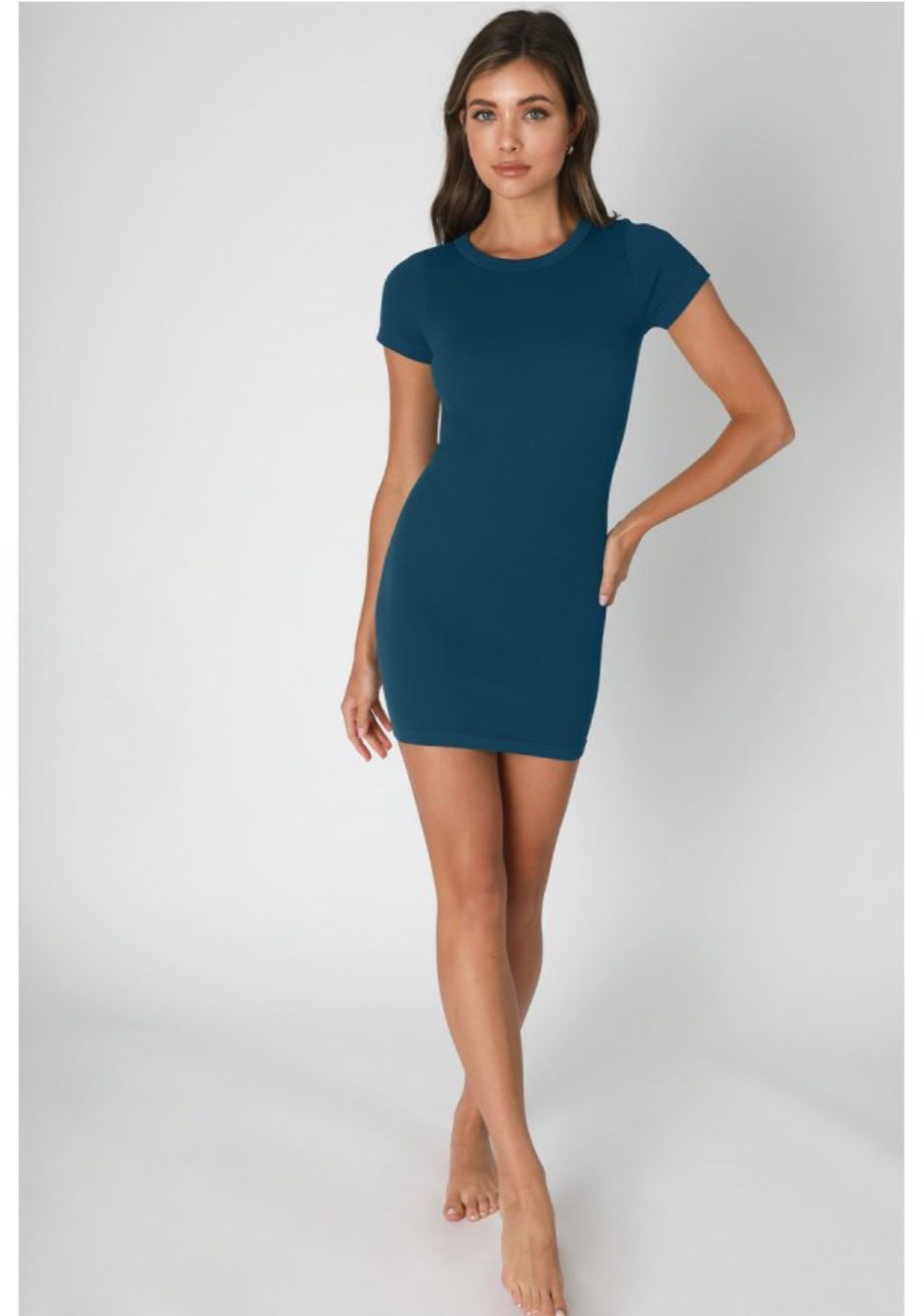 NikiBiki Blue Opal Ribbed Body Con Dress
