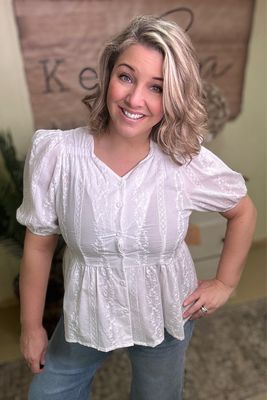 White Embroidered Peplum Blouse