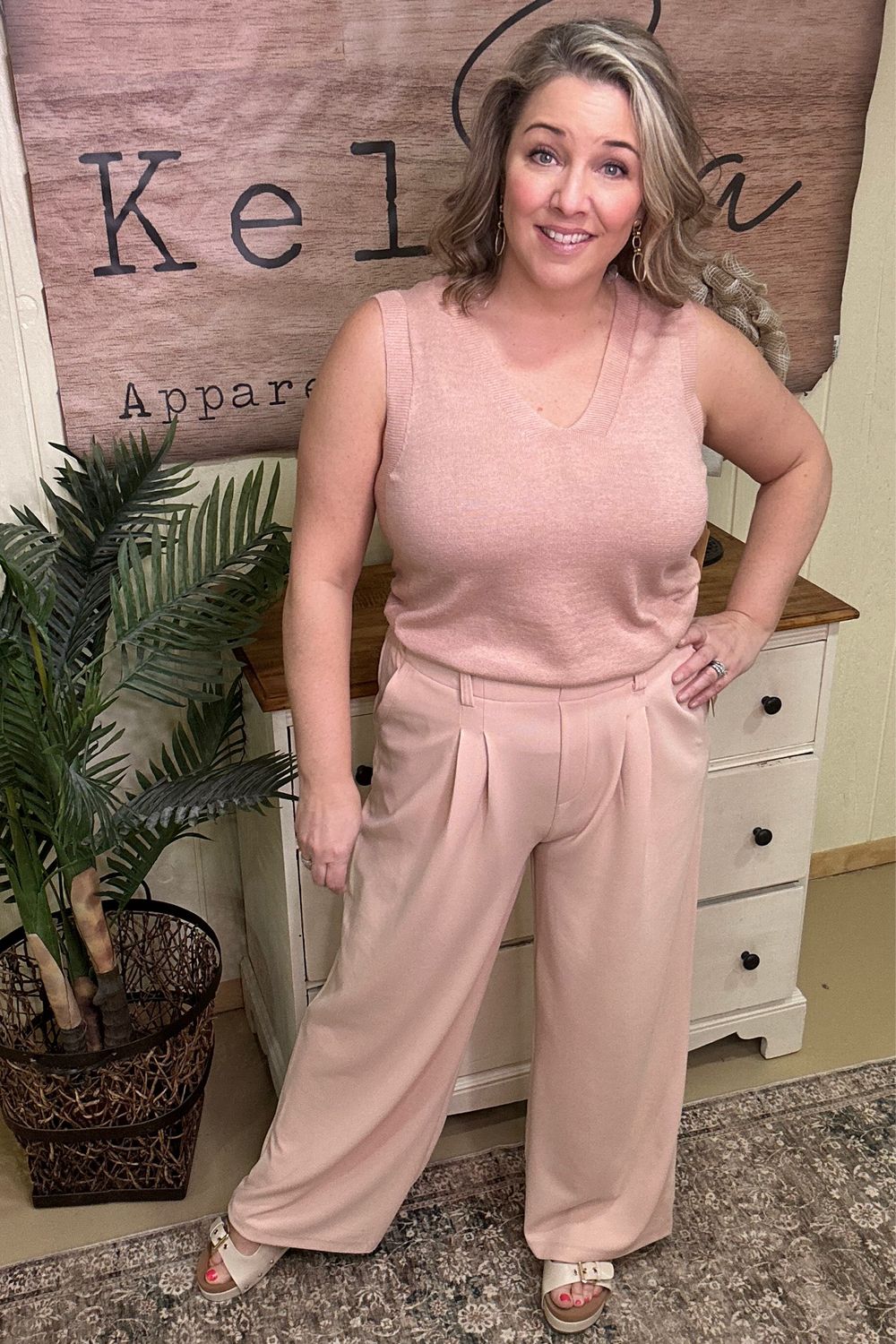 Blush Pink Wide Leg Pleated Pant