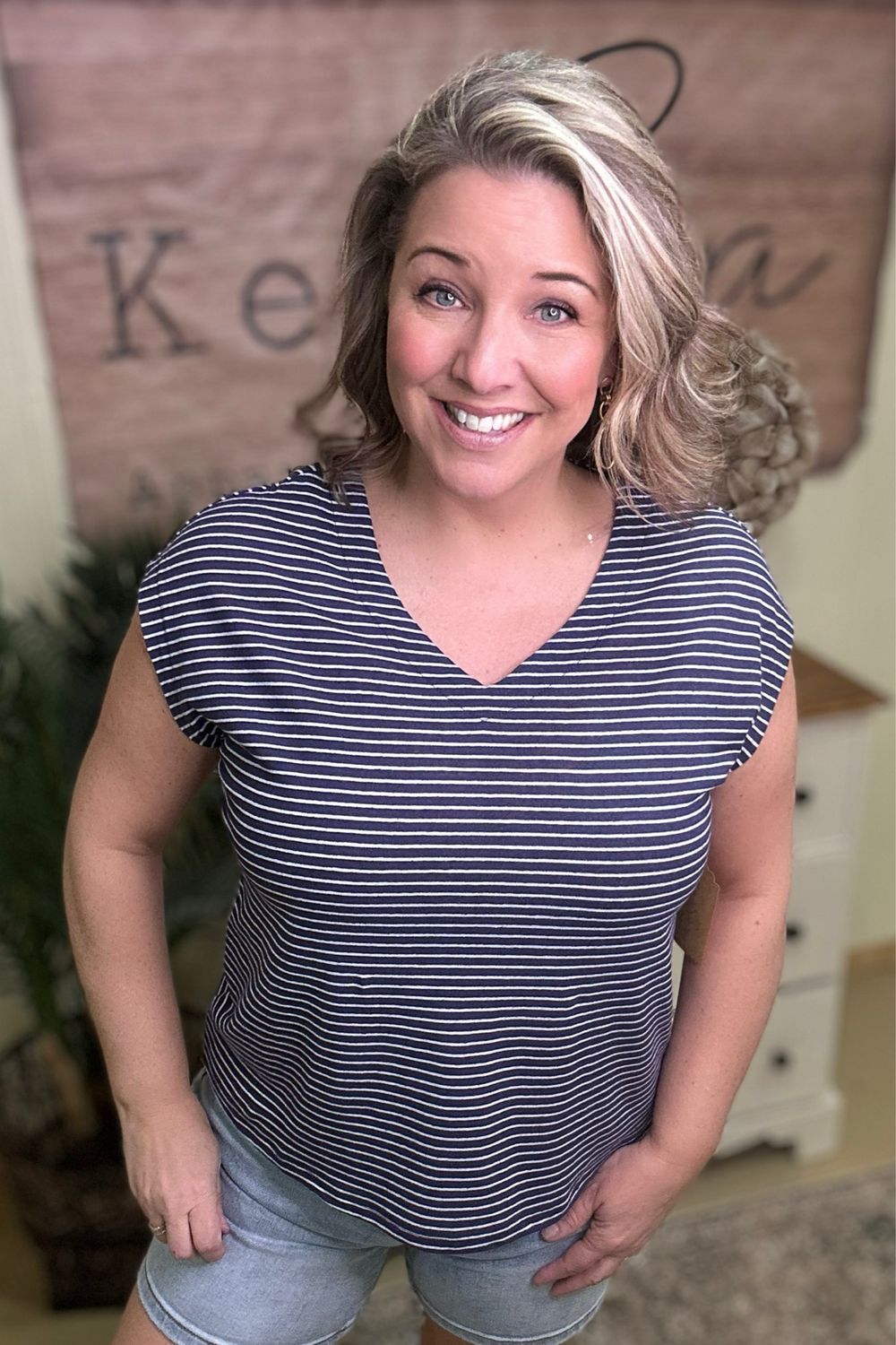 Striped Cap Sleeve Tee