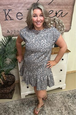 Muted Leopard Ruffled Twill Mini Dress