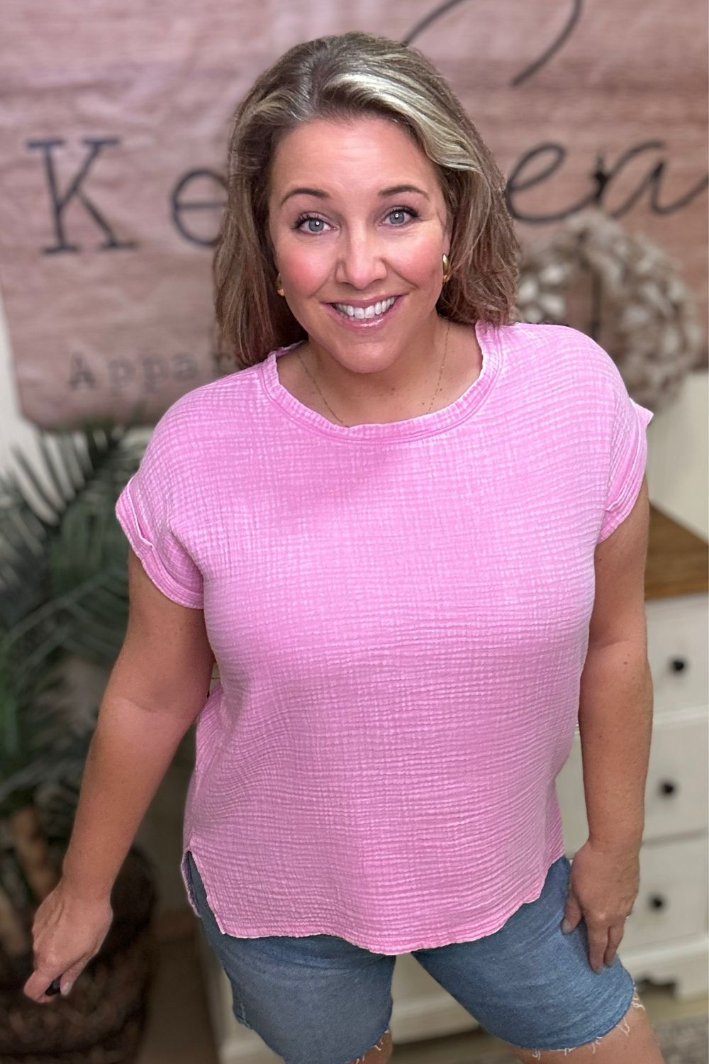 Acid Washed Candy Pink Gauze Tee