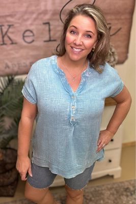Dusty Teal Gauze Henley