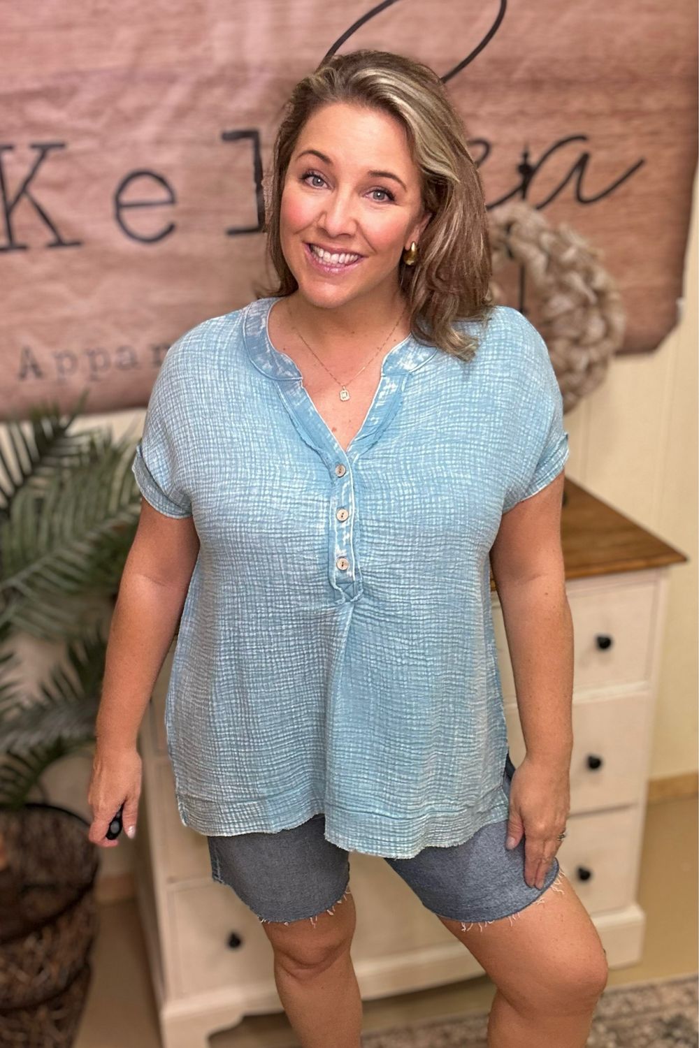 Dusty Teal Gauze Henley