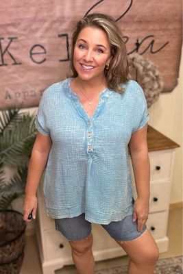 Dusty Teal Gauze Henley