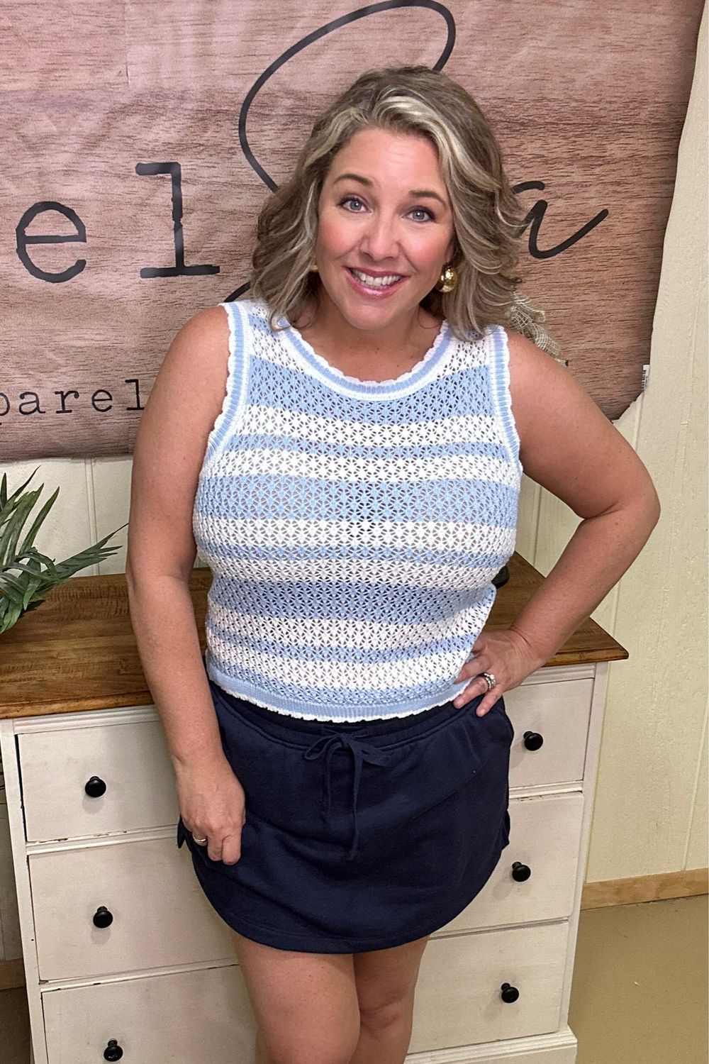 Blue Crochet Scalloped Tank