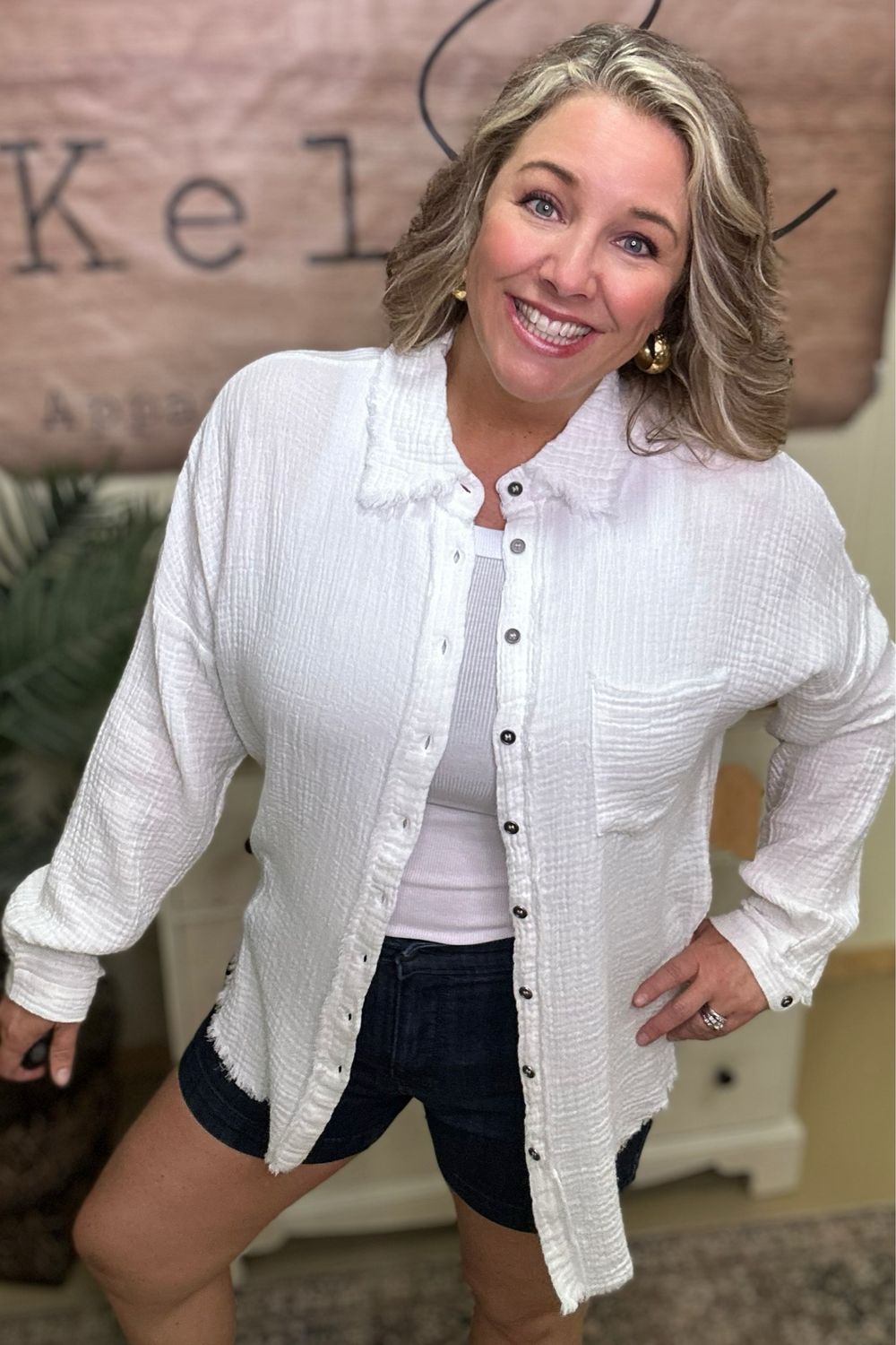 Cotton Gauze Frayed Button Down