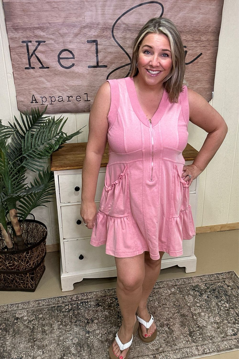 Pink Sporty Half Zip Dress
