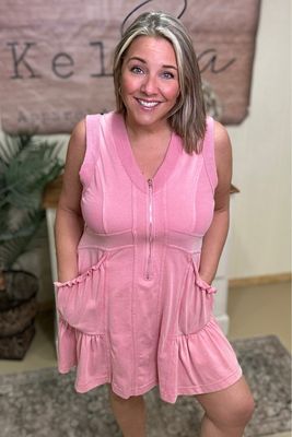 Pink Sporty Half Zip Dress